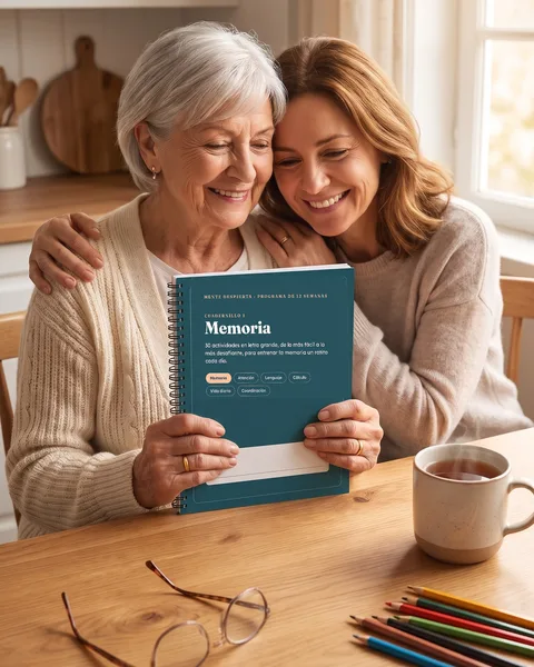 Una abuela y su hija con el cuadernillo de Memoria de Mente Despierta
