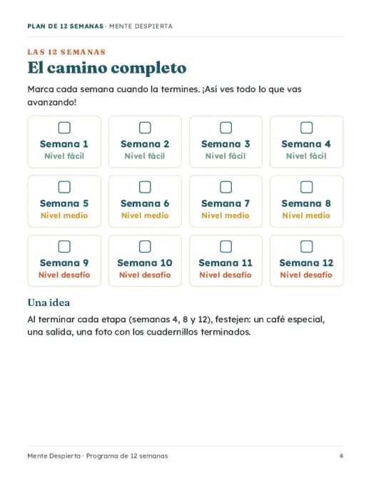 Página de la guía con el plan de 12 semanas